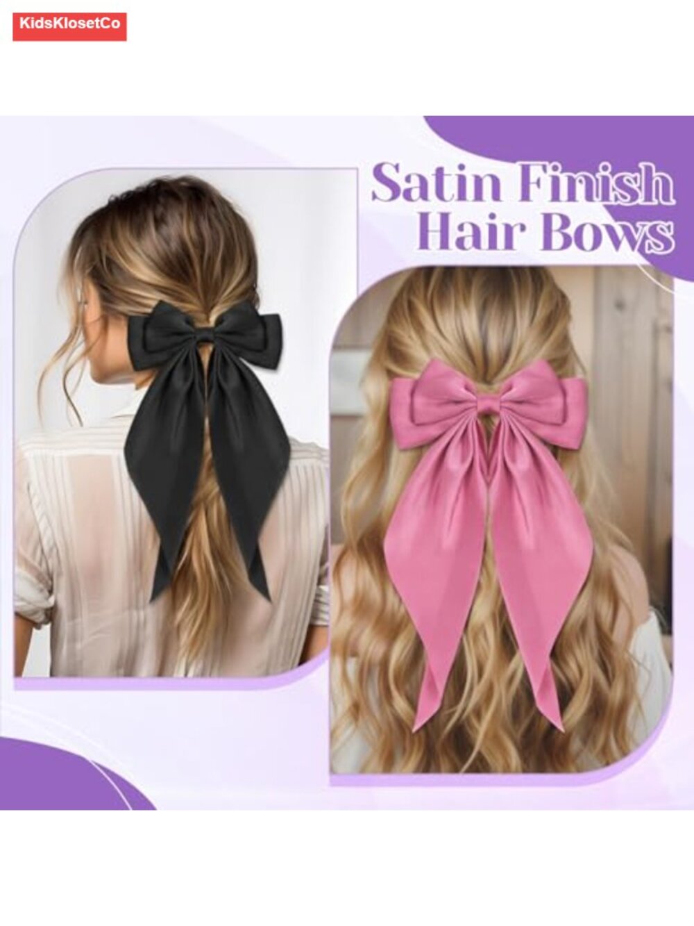25 Oversized Satin Bow Hair Clips with Alligator Clips, Long Tail - Picture 3 of 6